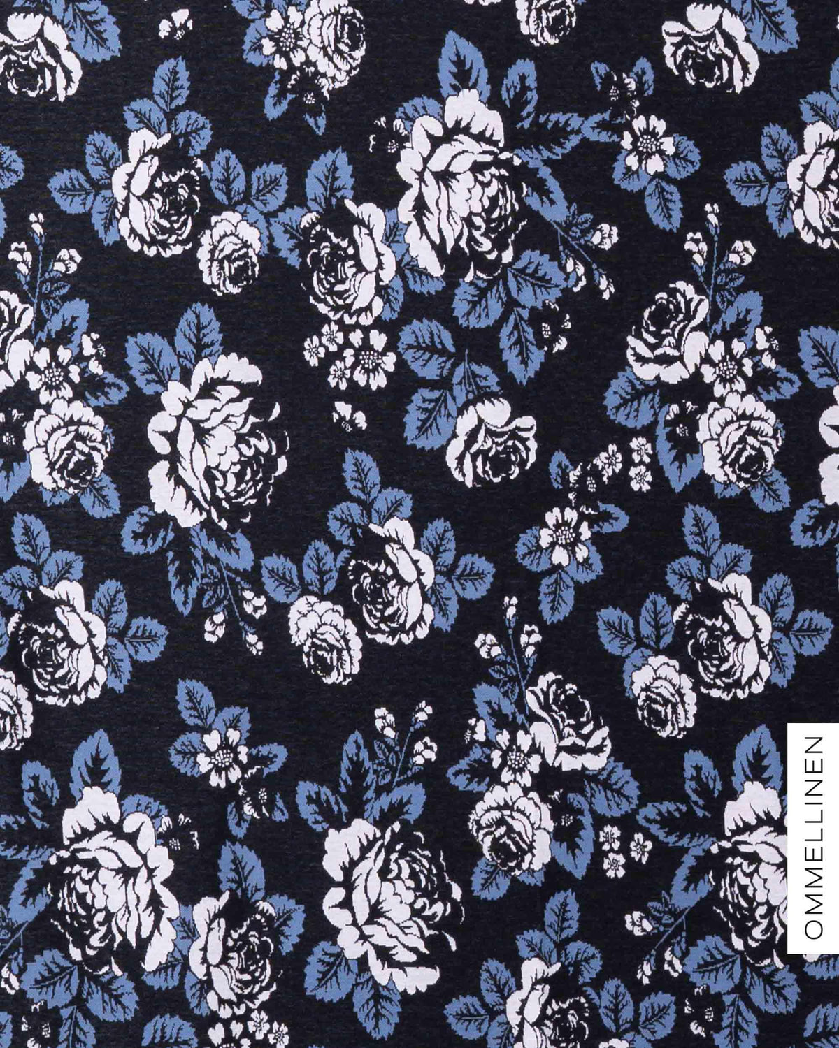 Organic cotton knit - PRE-CUT, Babushka Roses - black/blue