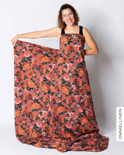 French terry - PRE-CUT, Babushka Roses - orange