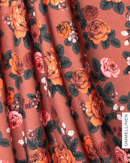 French terry - PRE-CUT, Babushka Roses - orange