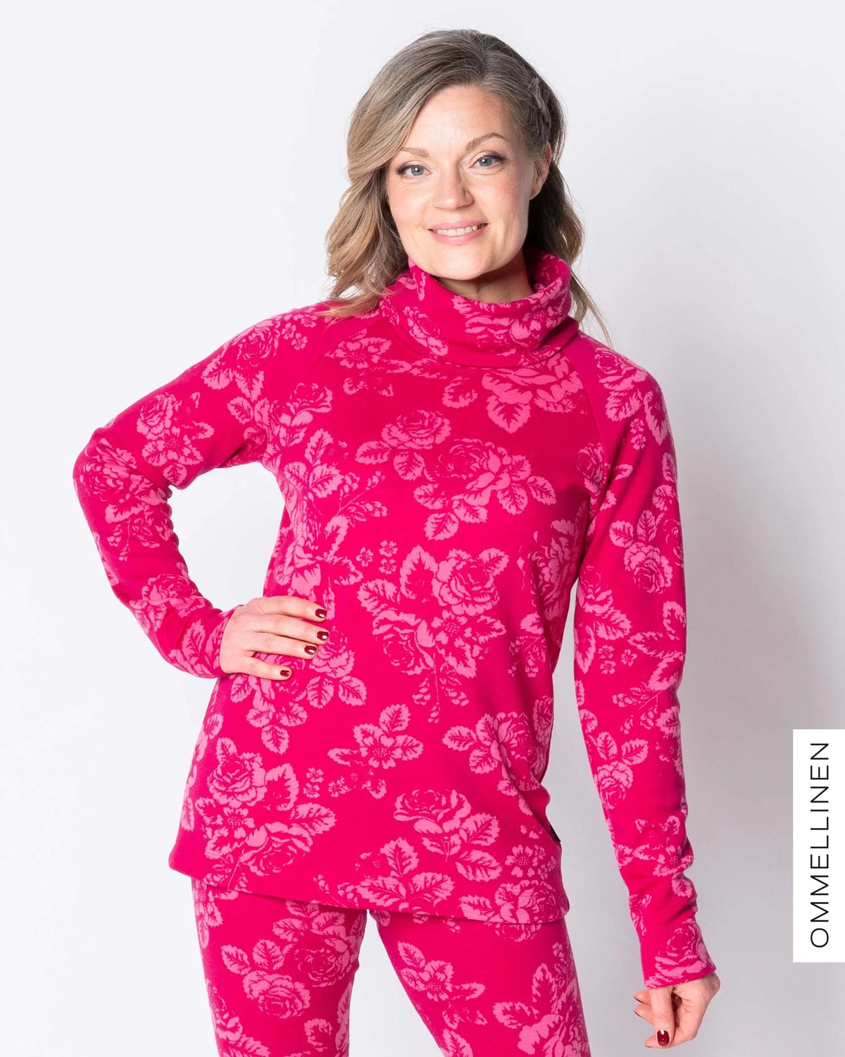 MERINO polo, Babushka Roses - pink