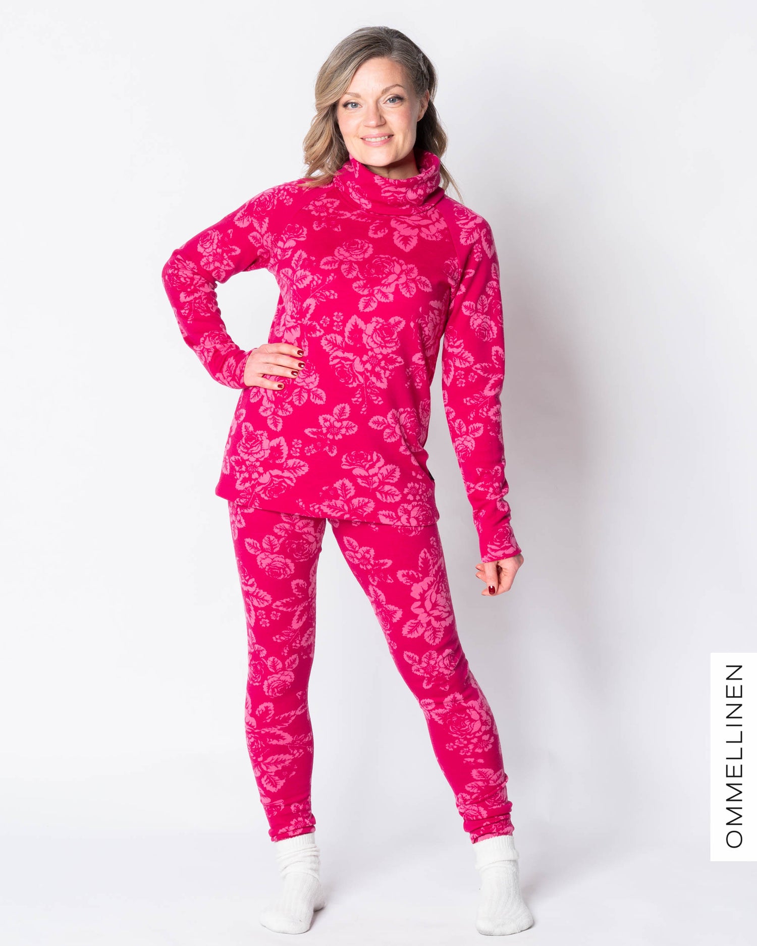 MERINO leggings, Babushka Roses - pink