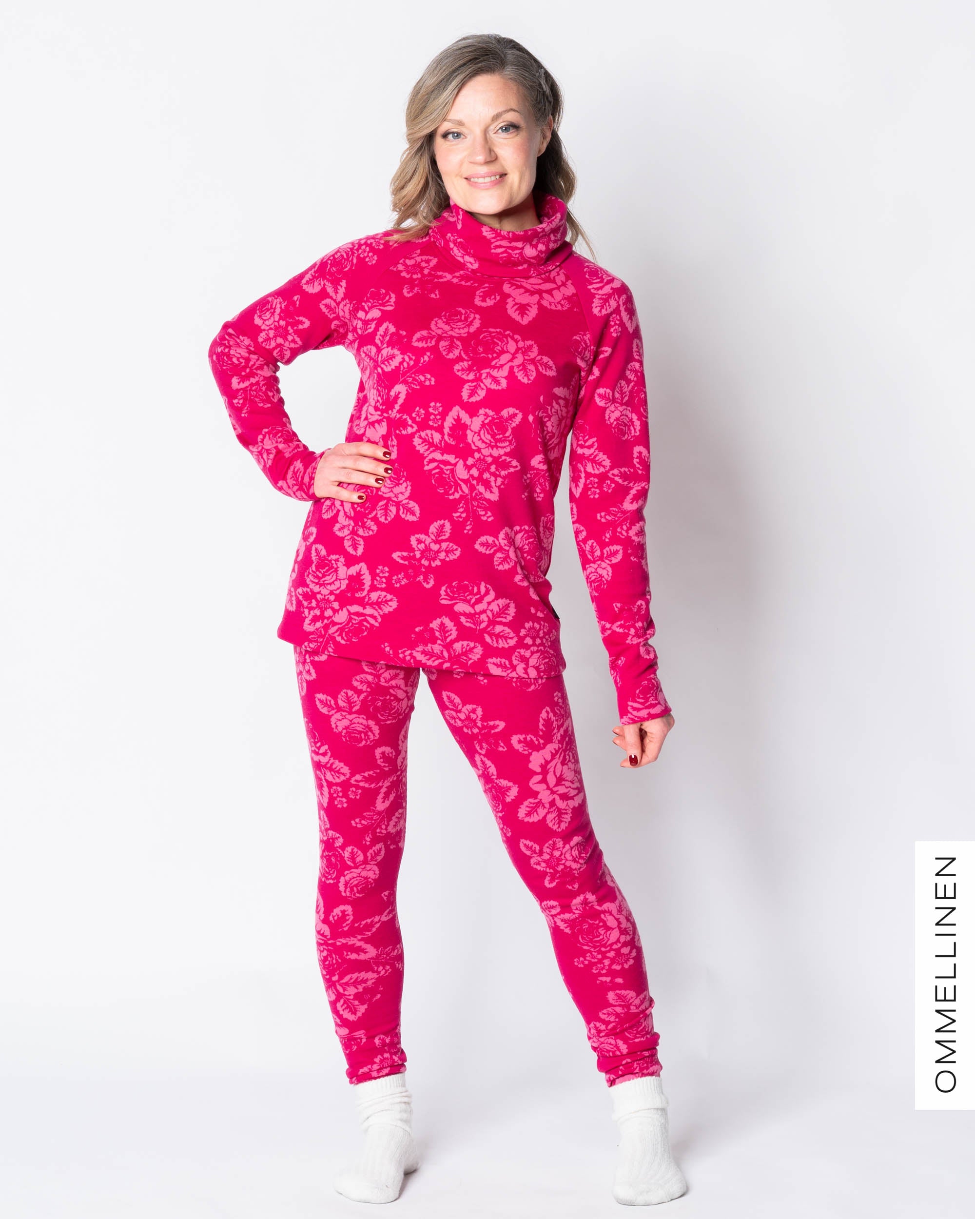 MERINO leggings, Babushka Roses - pink