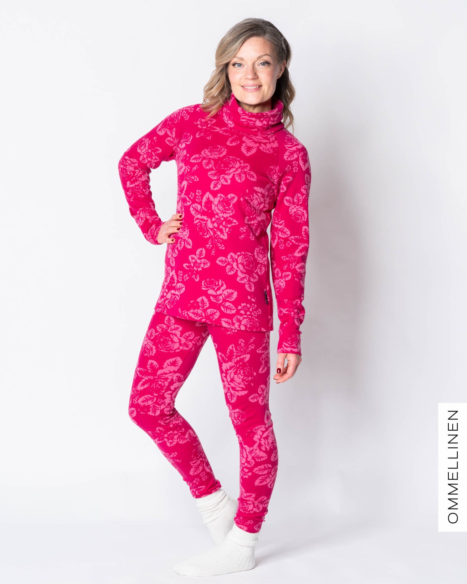 MERINO polo, Babushka Roses - pink