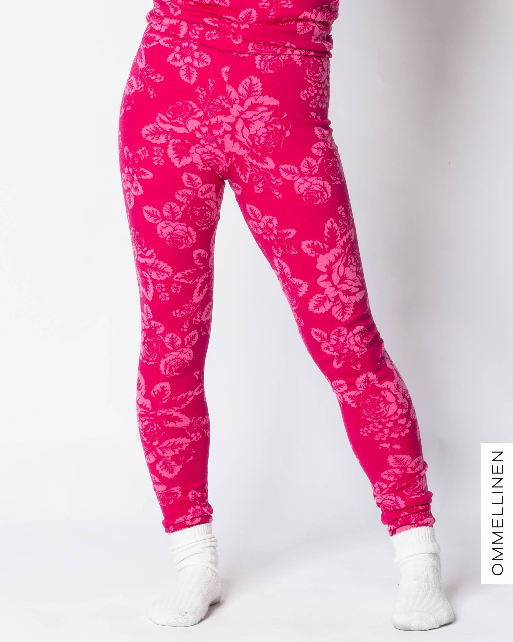 MERINO leggings, Babushka Roses - pink
