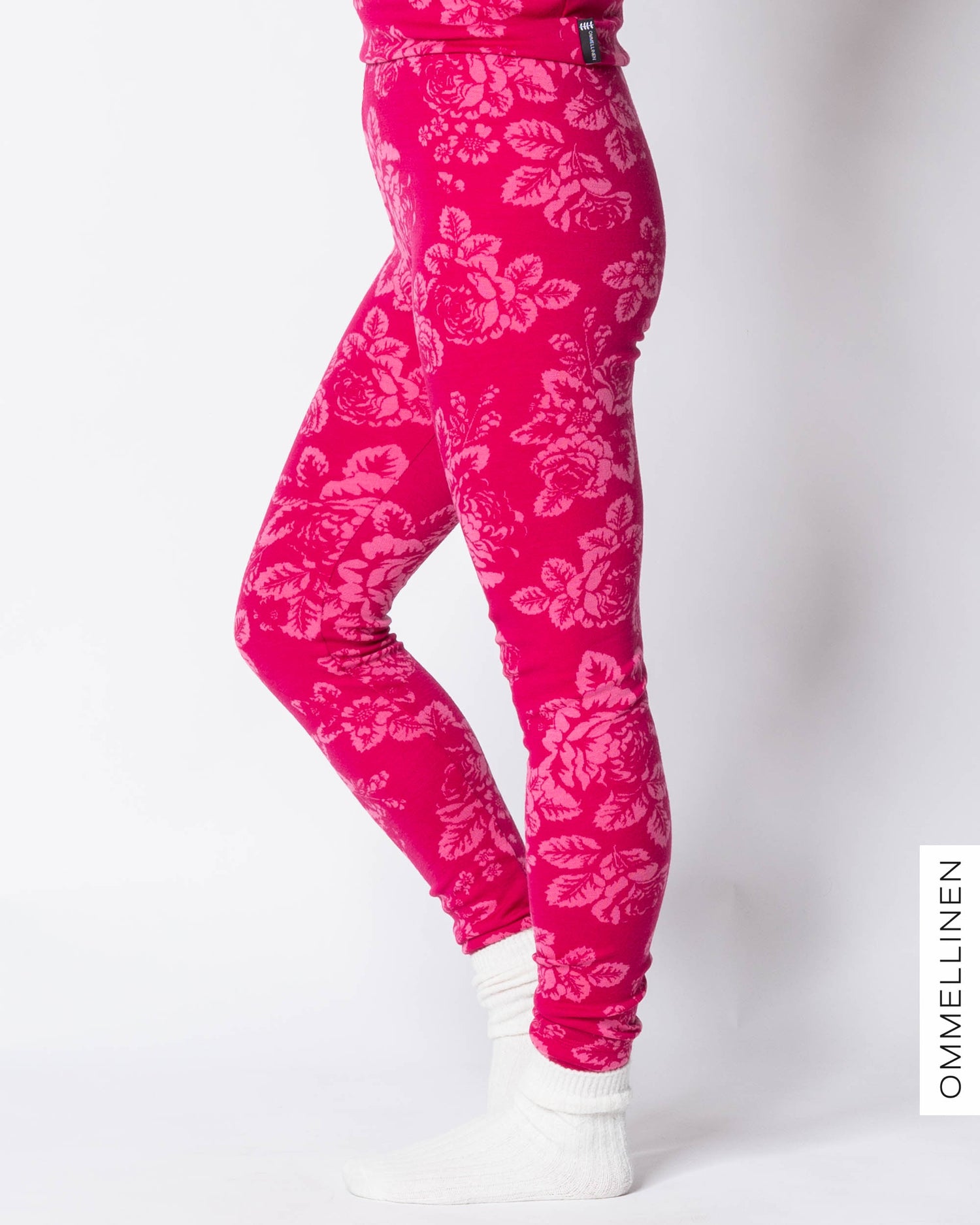 MERINO leggings, Babushka Roses - pink