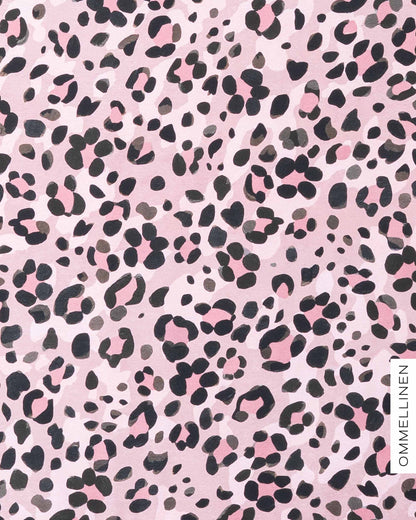 French terry, Kukkaleopardi - light pink