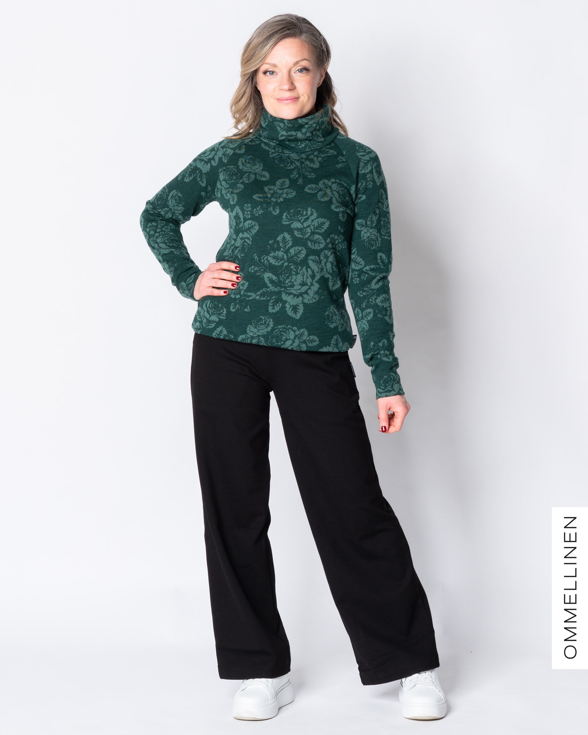 MERINO polo, Babushka Roses - green