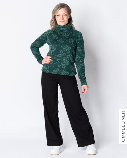 MERINO polo, Babushka Roses - green