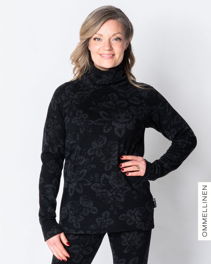 MERINO polo, Babushka Roses - black/grey