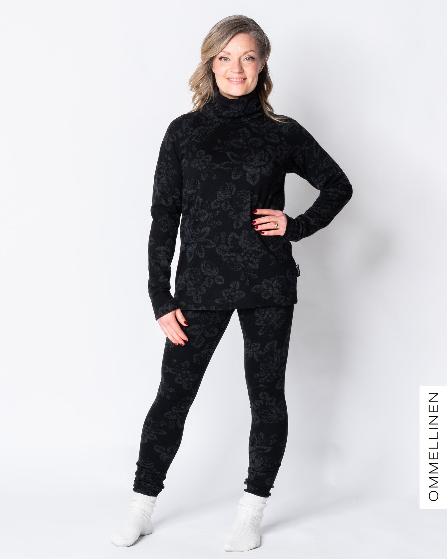 MERINO leggings, Babushka Roses - black/grey