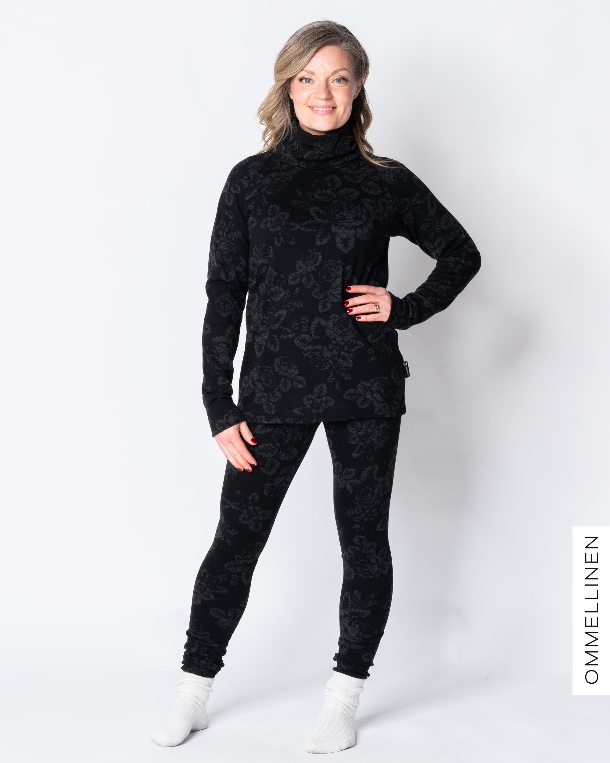 MERINO leggings, Babushka Roses - black/grey