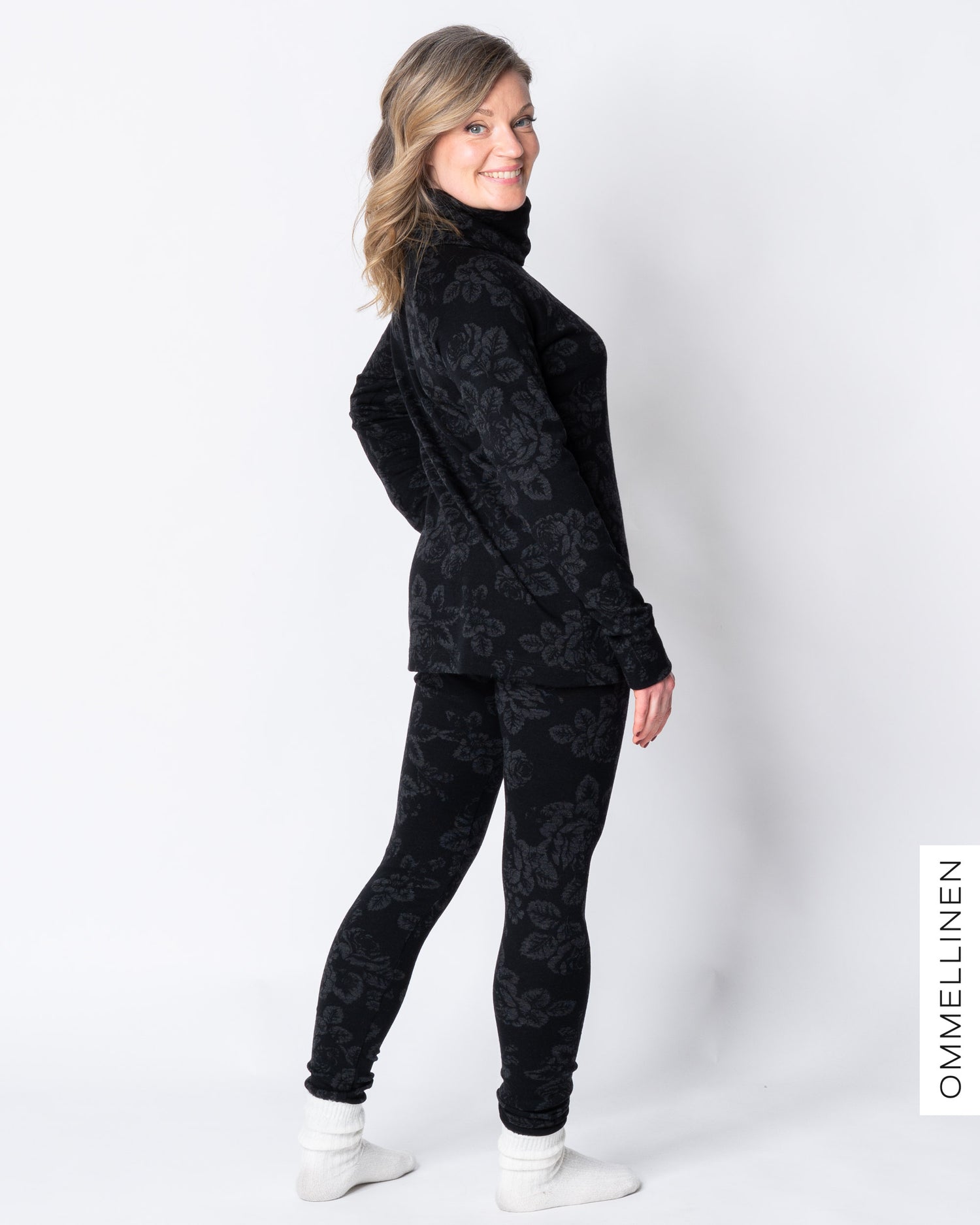 MERINO leggings, Babushka Roses - black/grey