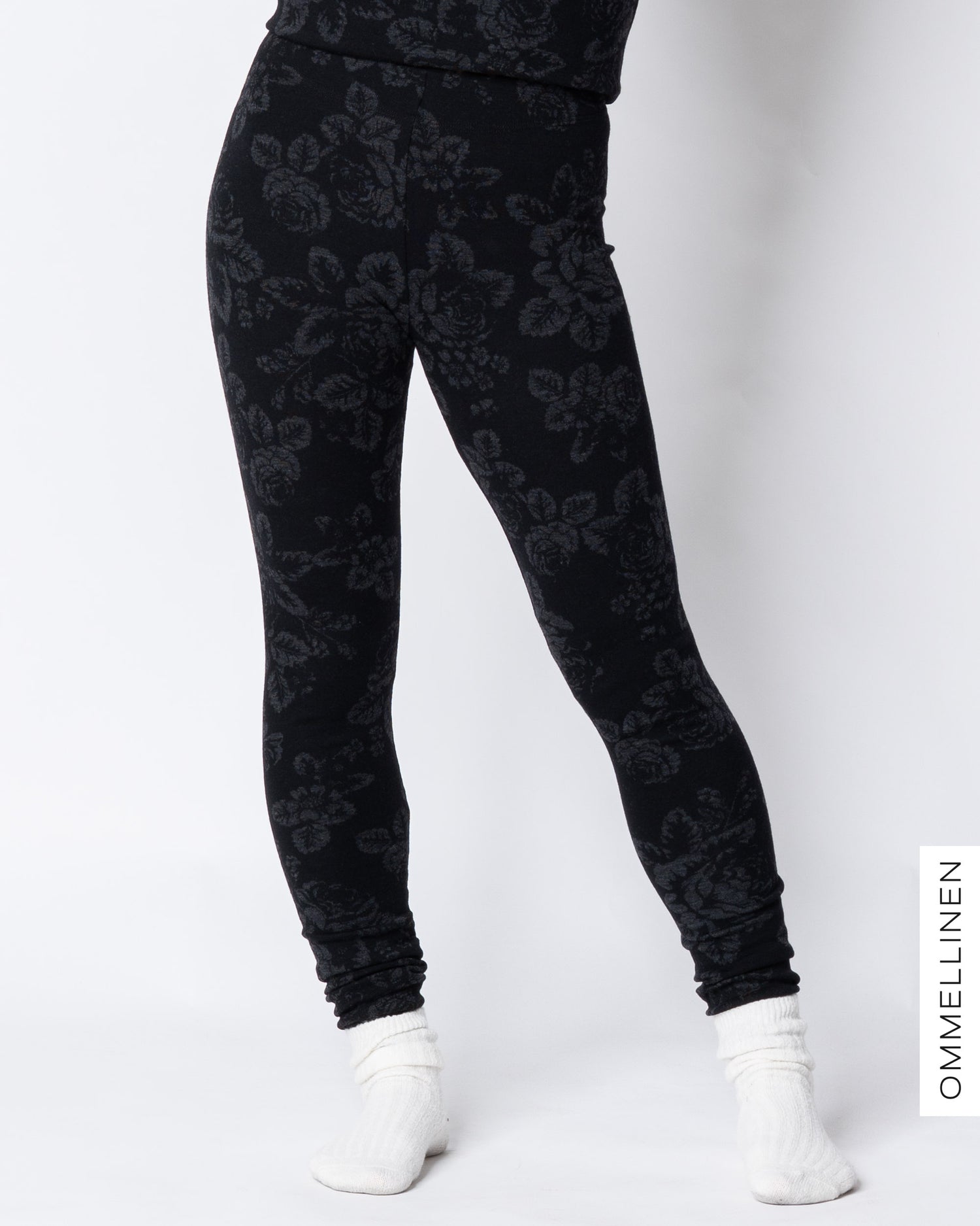 MERINO leggings, Babushka Roses - black/grey