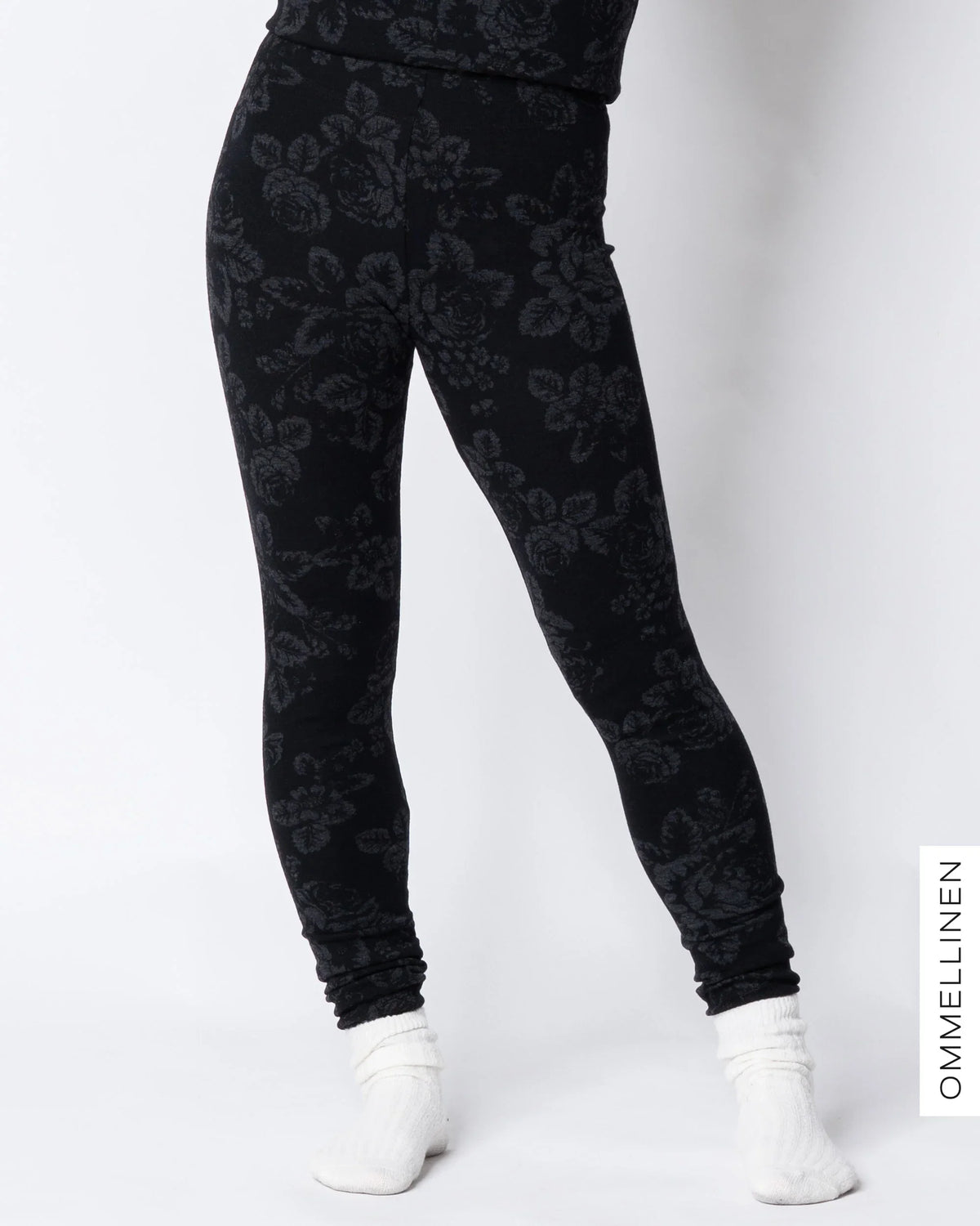 MERINO leggings, Babushka Roses - black/grey