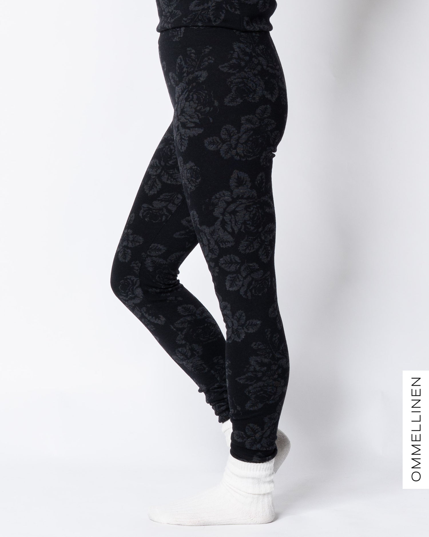 MERINO leggings, Babushka Roses - black/grey