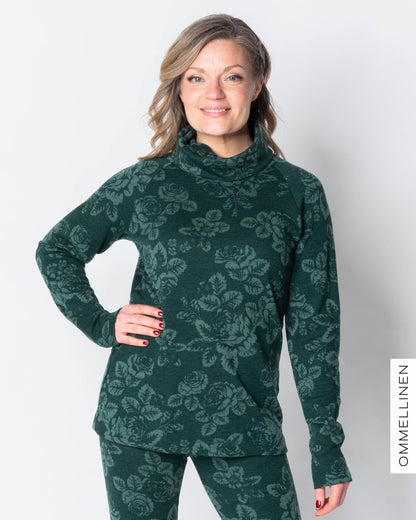 MERINO polo, Babushka Roses - green