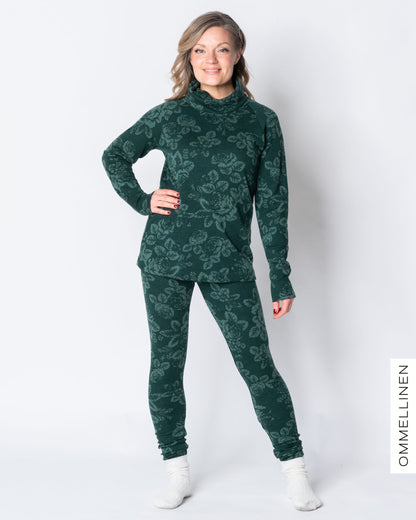 MERINO leggings, Babushka Roses - green