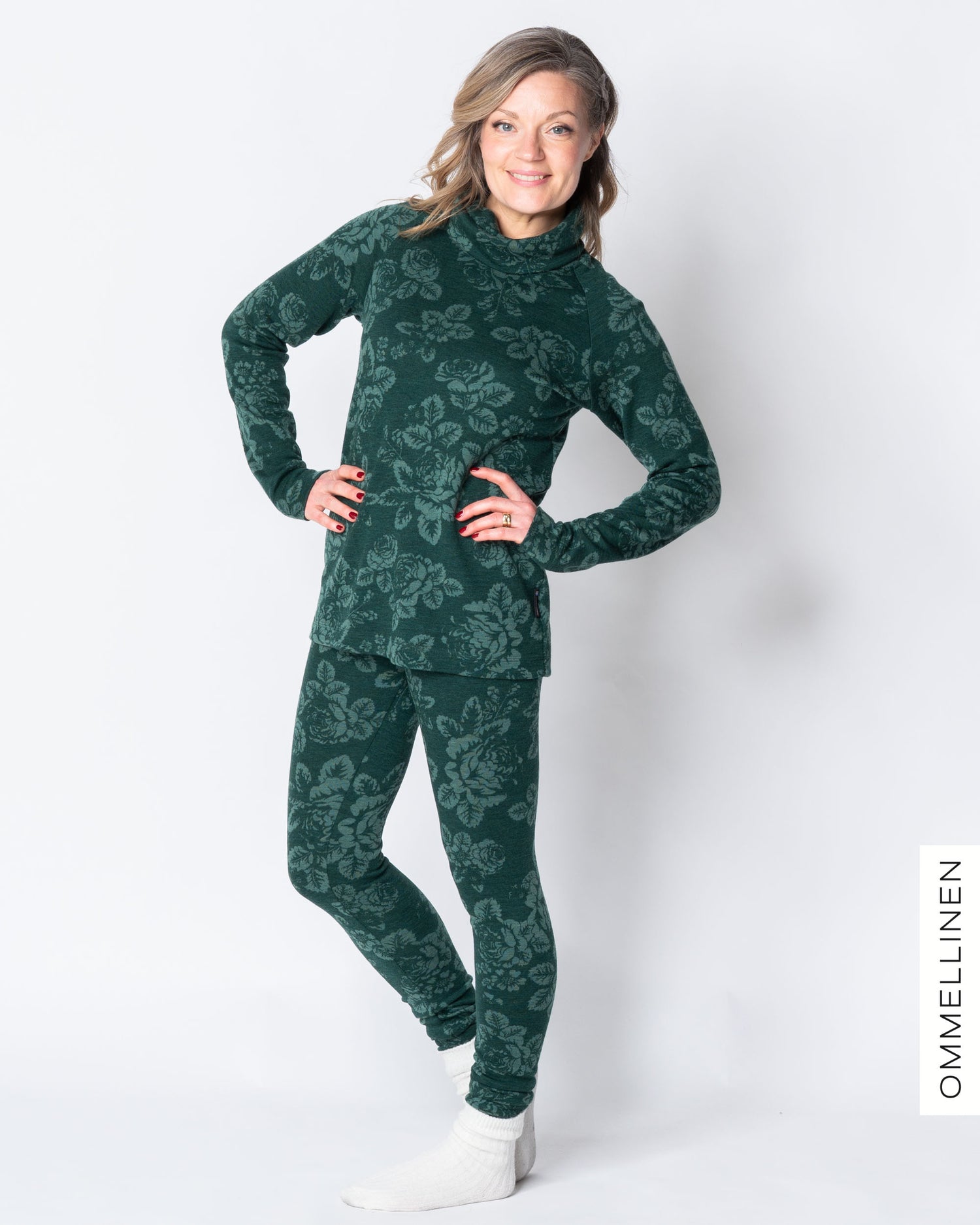 MERINO polo, Babushka Roses - green