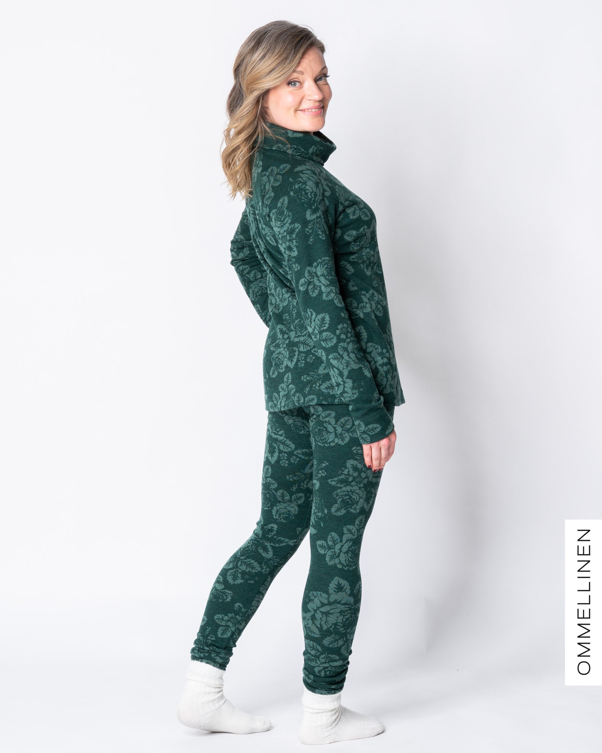 MERINO polo, Babushka Roses - green