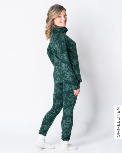 MERINO polo, Babushka Roses - green