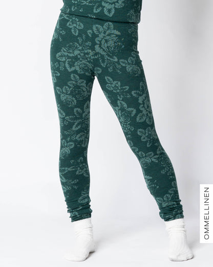 MERINO leggings, Babushka Roses - green