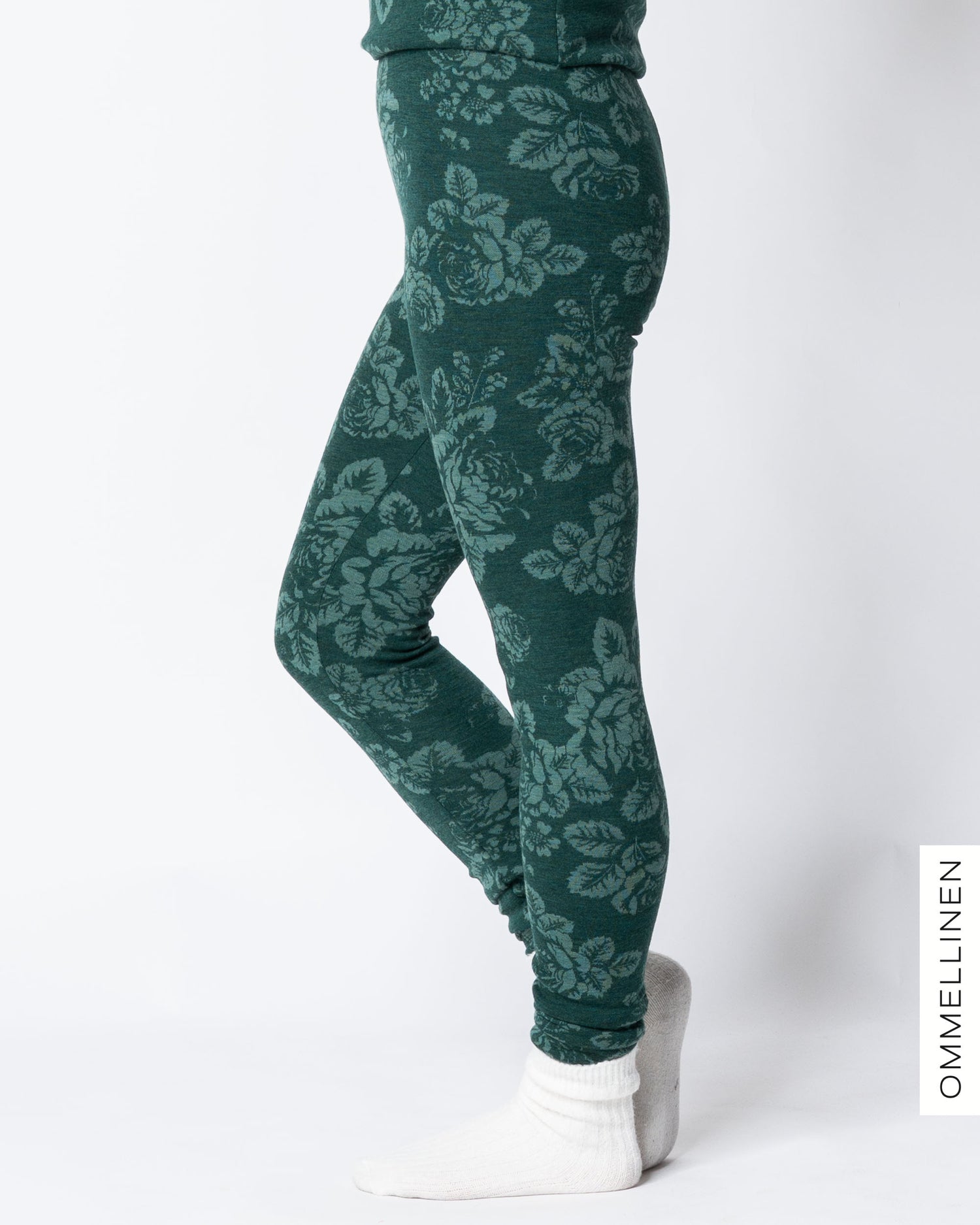 MERINO leggings, Babushka Roses - green