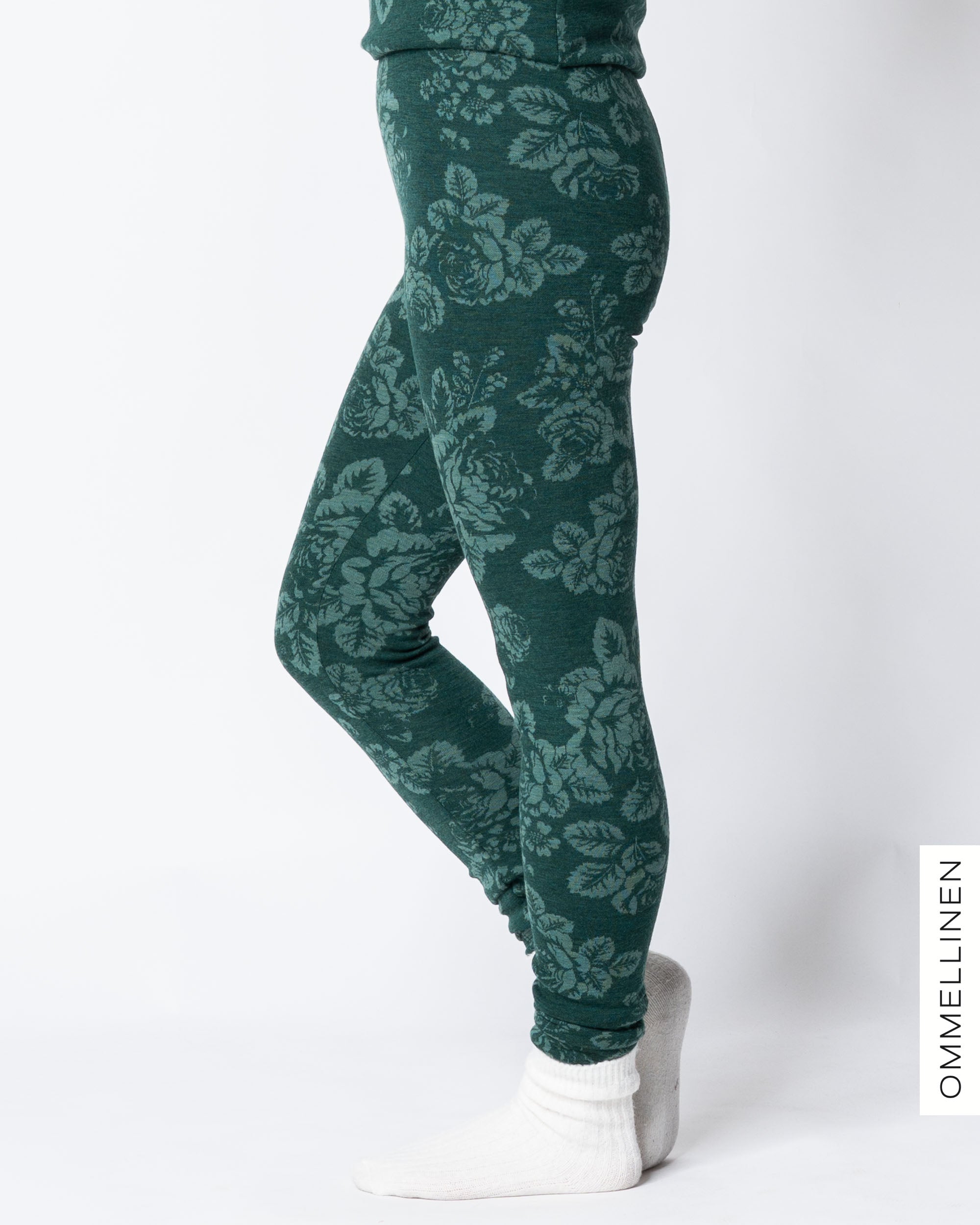 MERINO leggings, Babushka Roses - green
