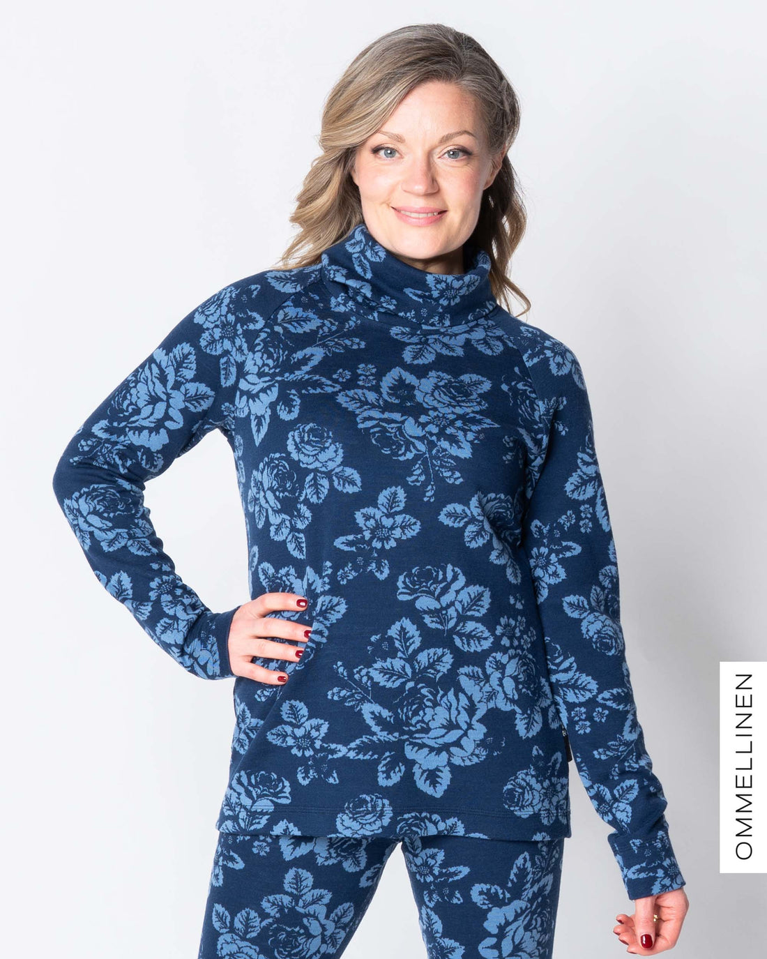 MERINO polo, Babushka Roses - blue