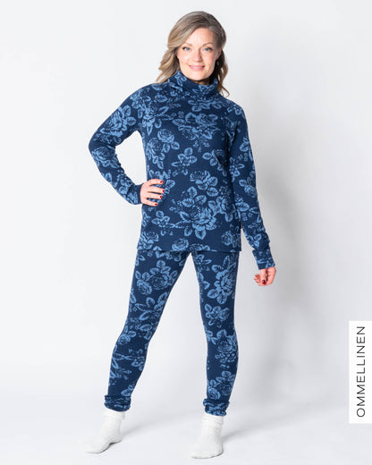 MERINO leggings, Babushka Roses - blue