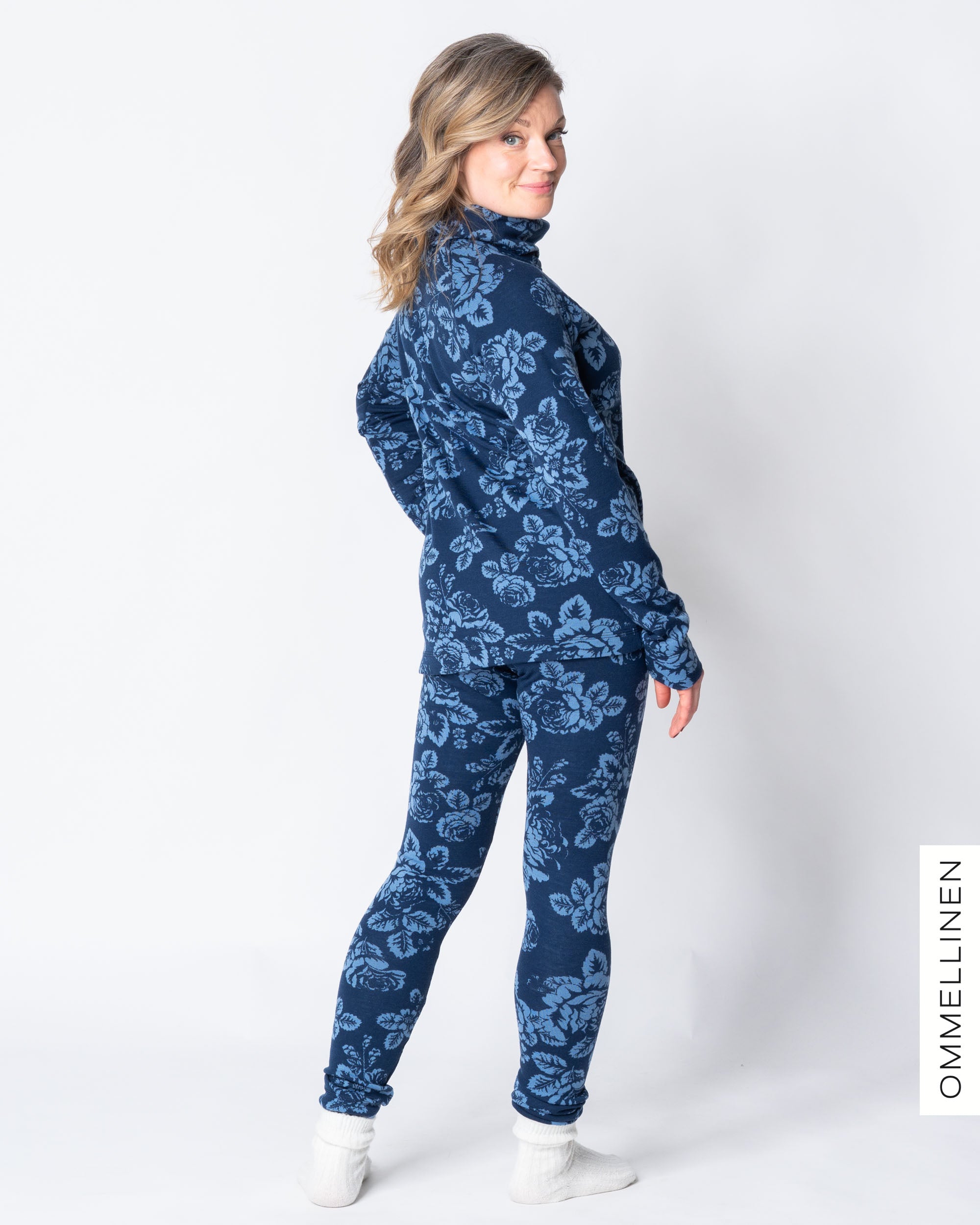 MERINO polo, Babushka Roses - blue