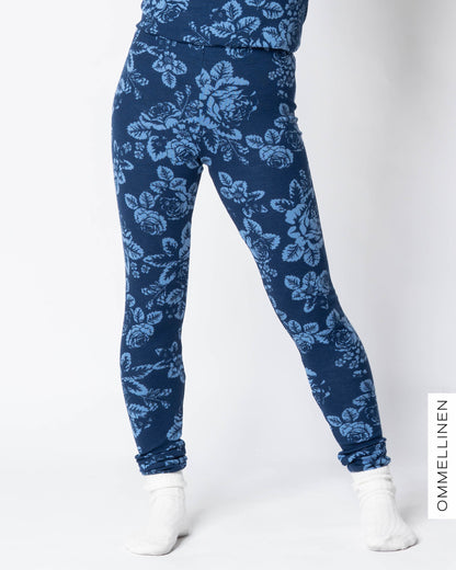 MERINO leggings, Babushka Roses - blue