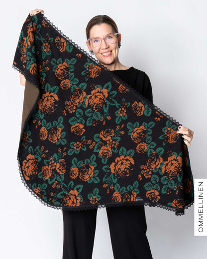 KOLMIO scarf, Babushka Roses - black/brown