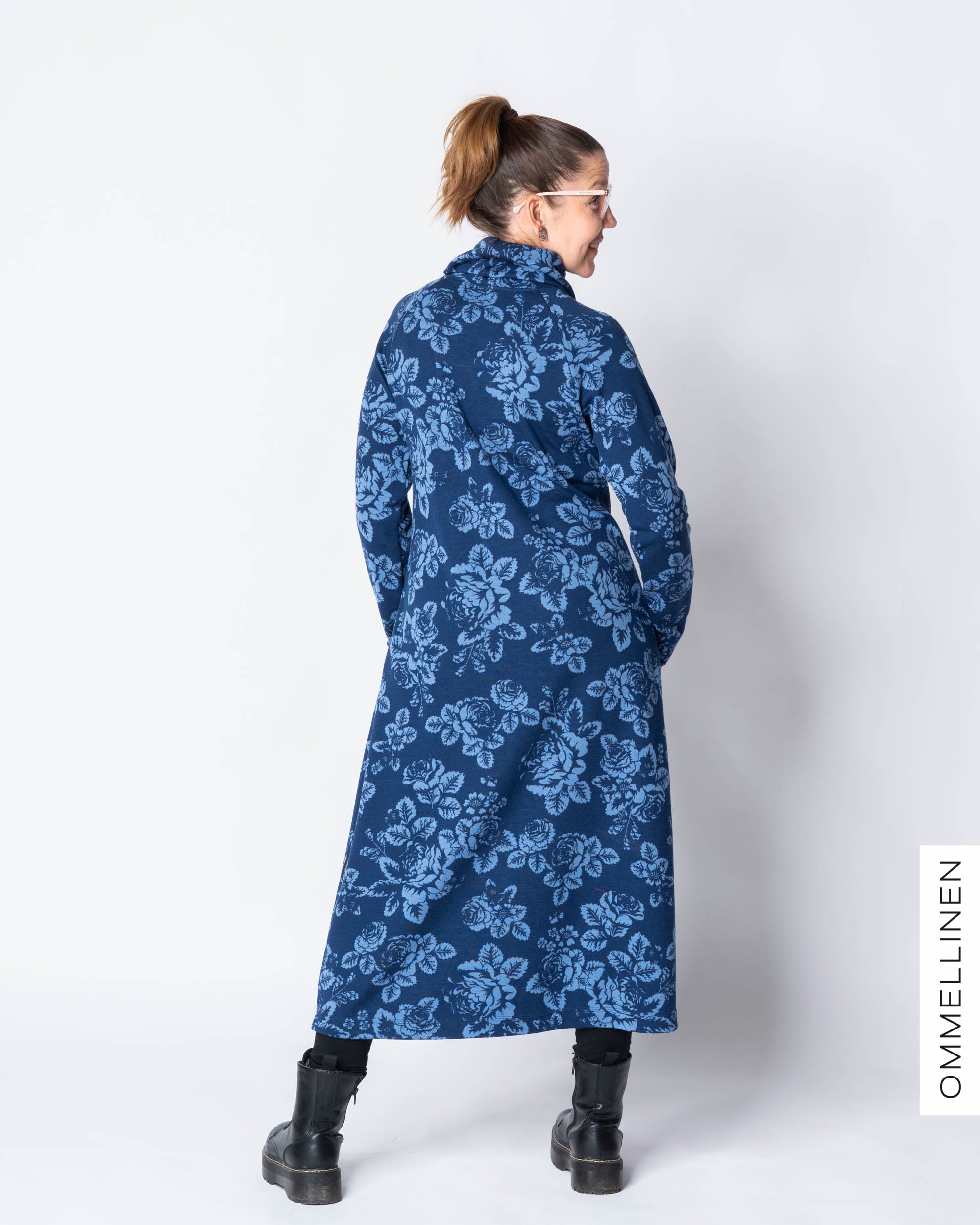 WOOL dress, Babushka Roses - blue