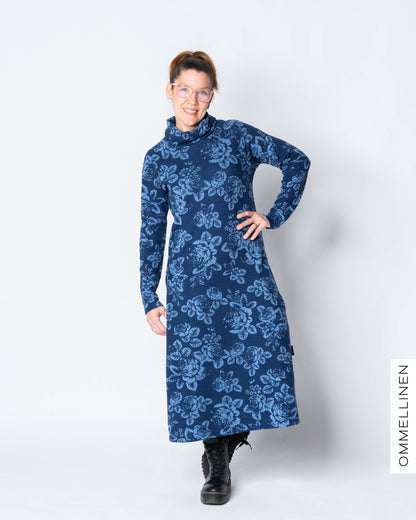 WOOL dress, Babushka Roses - blue