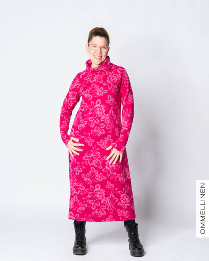 WOOL dress, Babushka Roses - pink