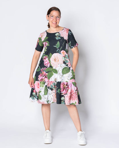 WHOOPS! FRILLA dress - short, Kukkakimppu - black - S