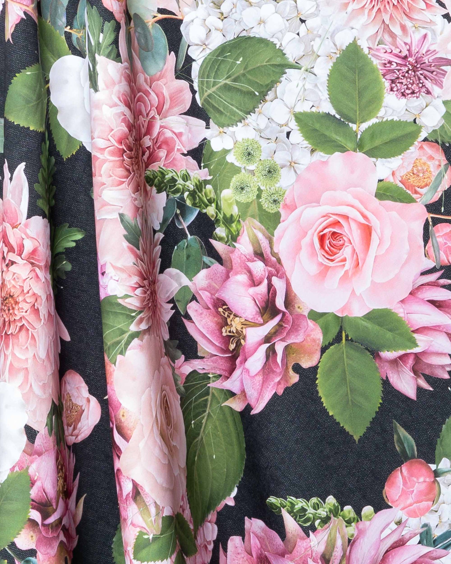 Cotton satin, Kukkakimppu - black