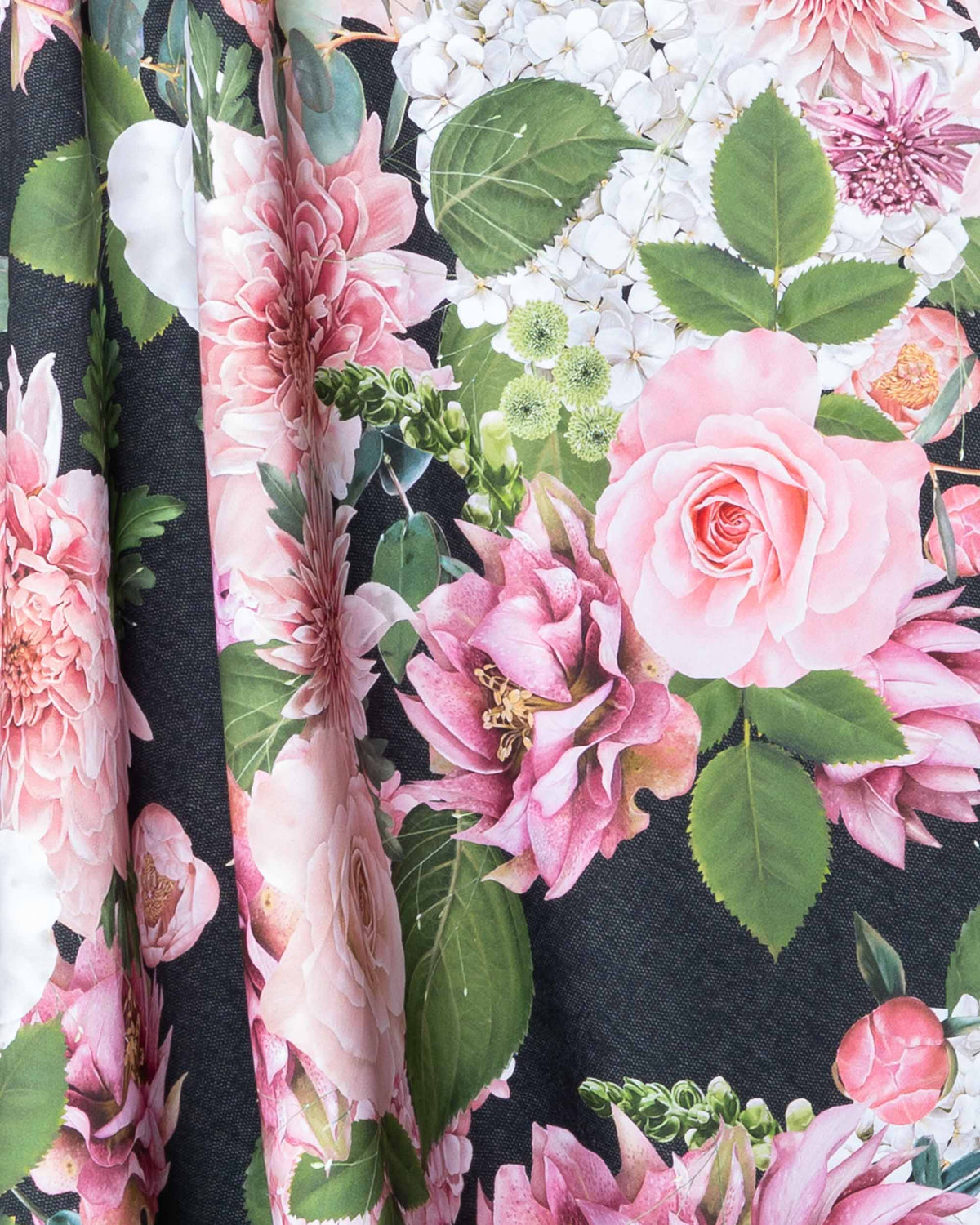 Cotton satin, Kukkakimppu - black
