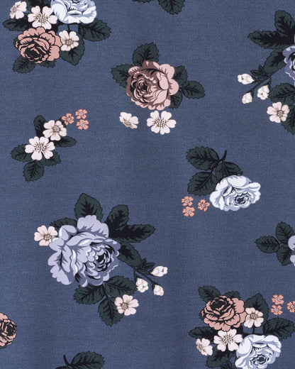 French terry, Babushka Roses - blueberry