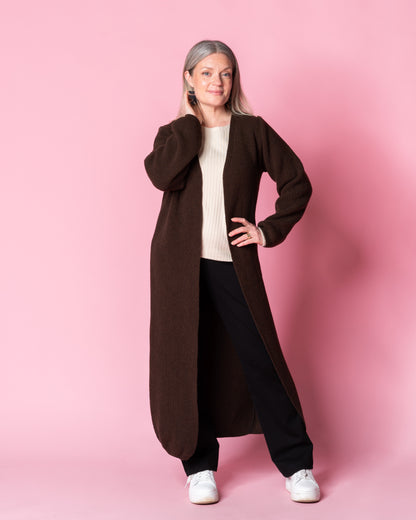 MAXI cardigan - merino wool, brown