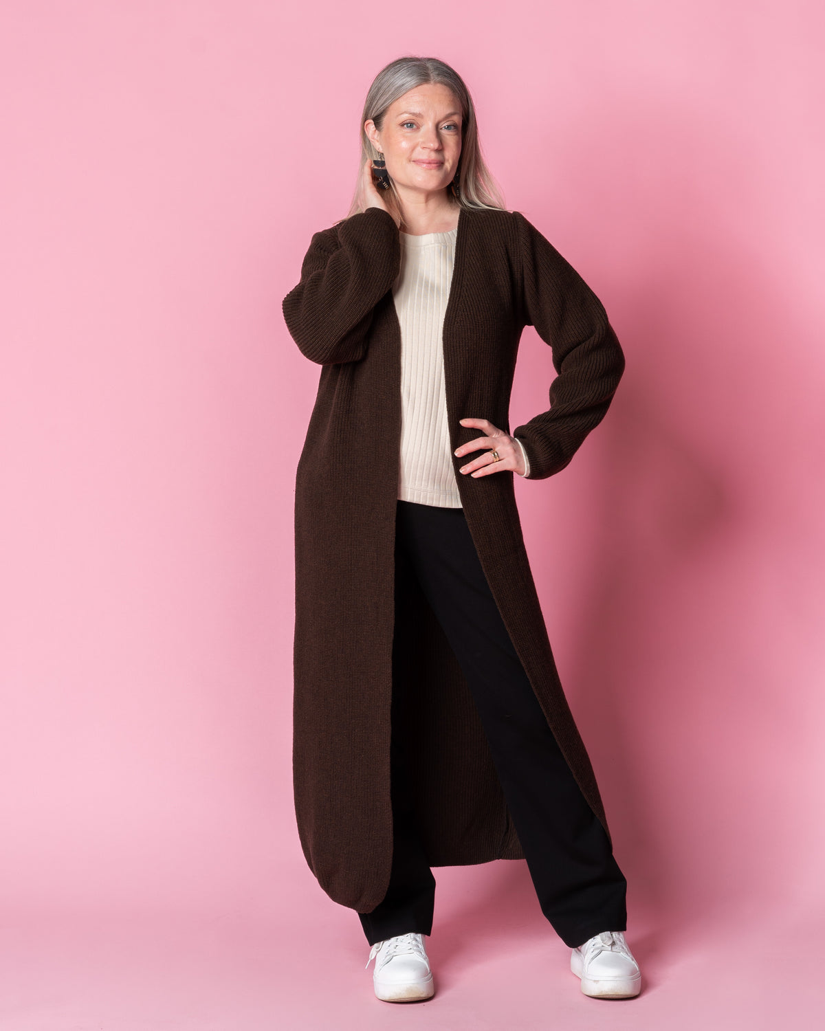 MAXI cardigan - merino wool, brown