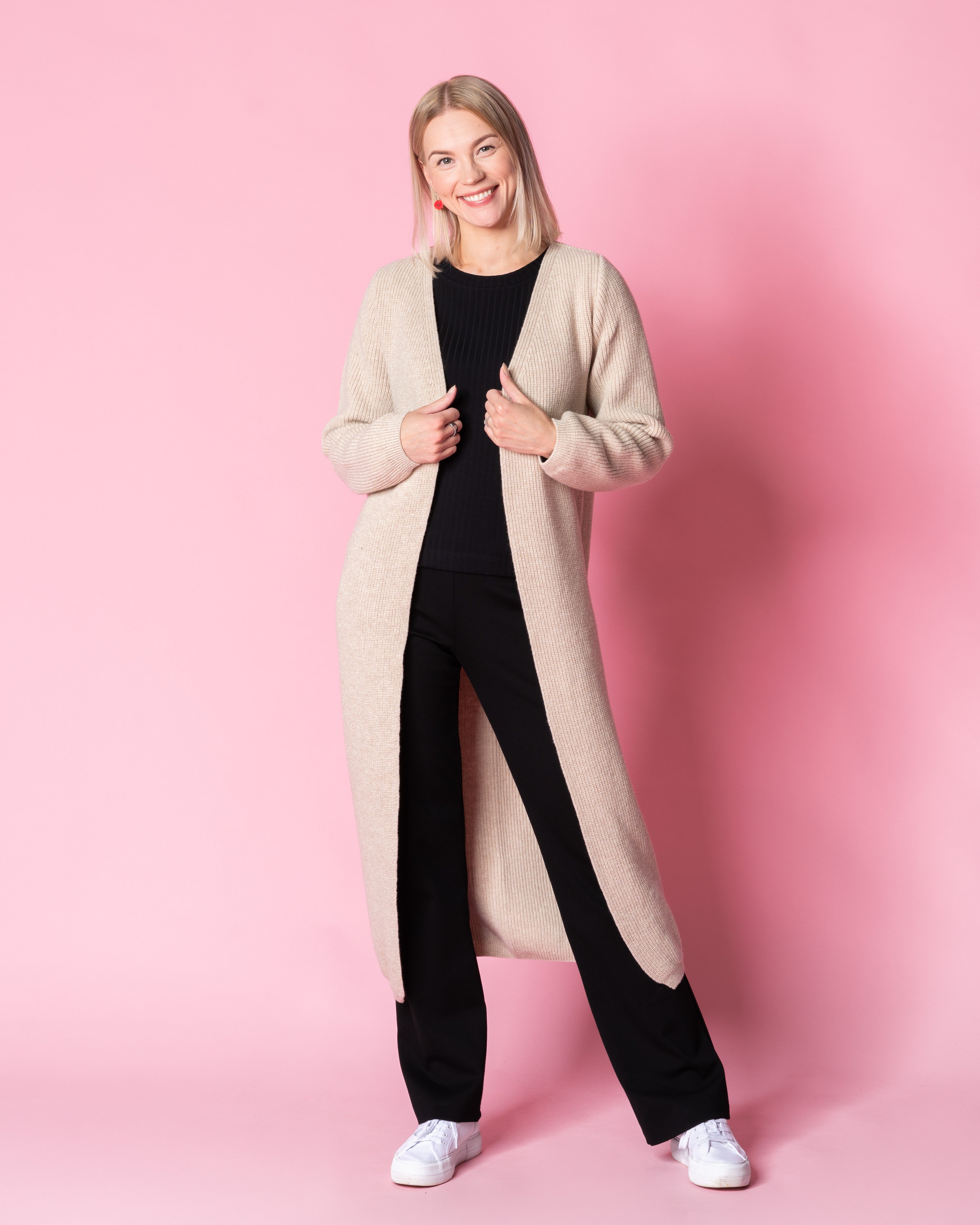 MAXI cardigan - merino wool, light sand