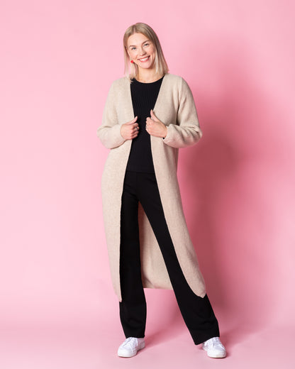 MAXI cardigan - merino wool, light sand