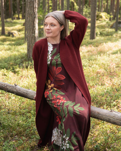 MAXI cardigan - merino wool, wine