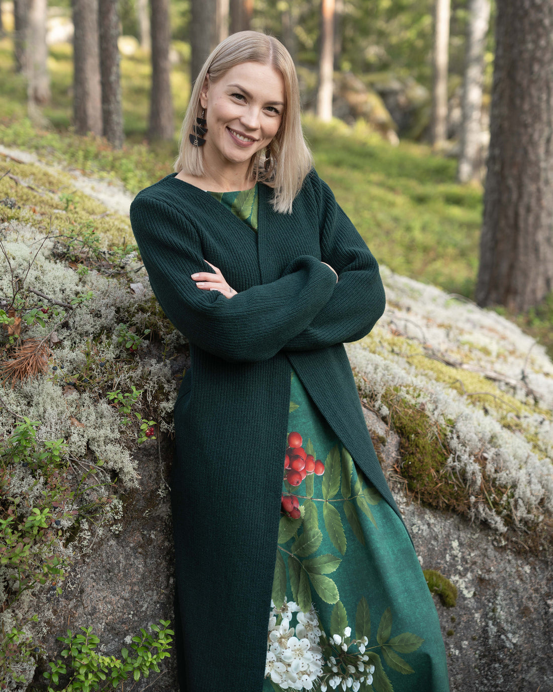 MAXI cardigan - merino wool, deep emerald