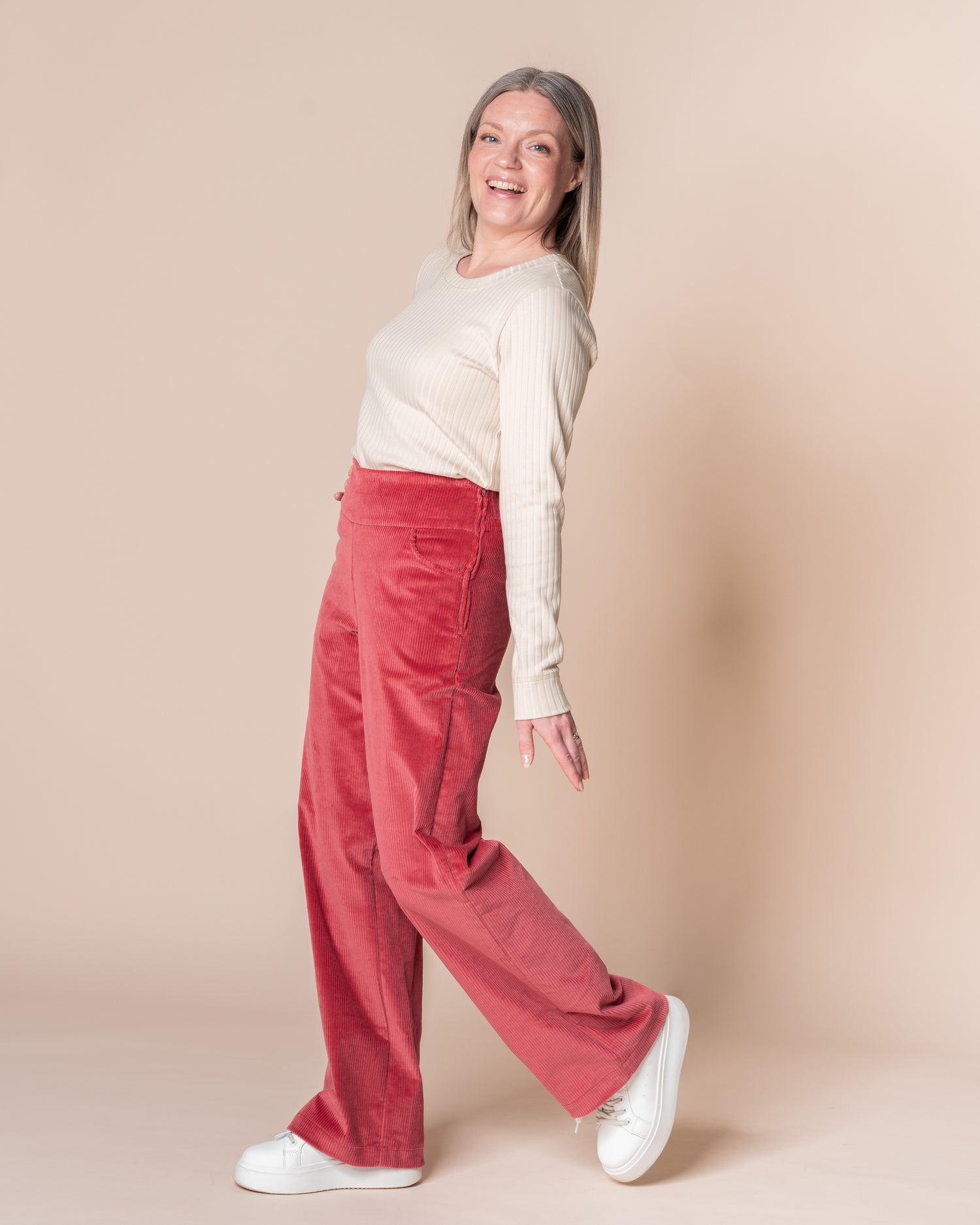 CORDUROY pants - NORMAL LENGTH, deep coral
