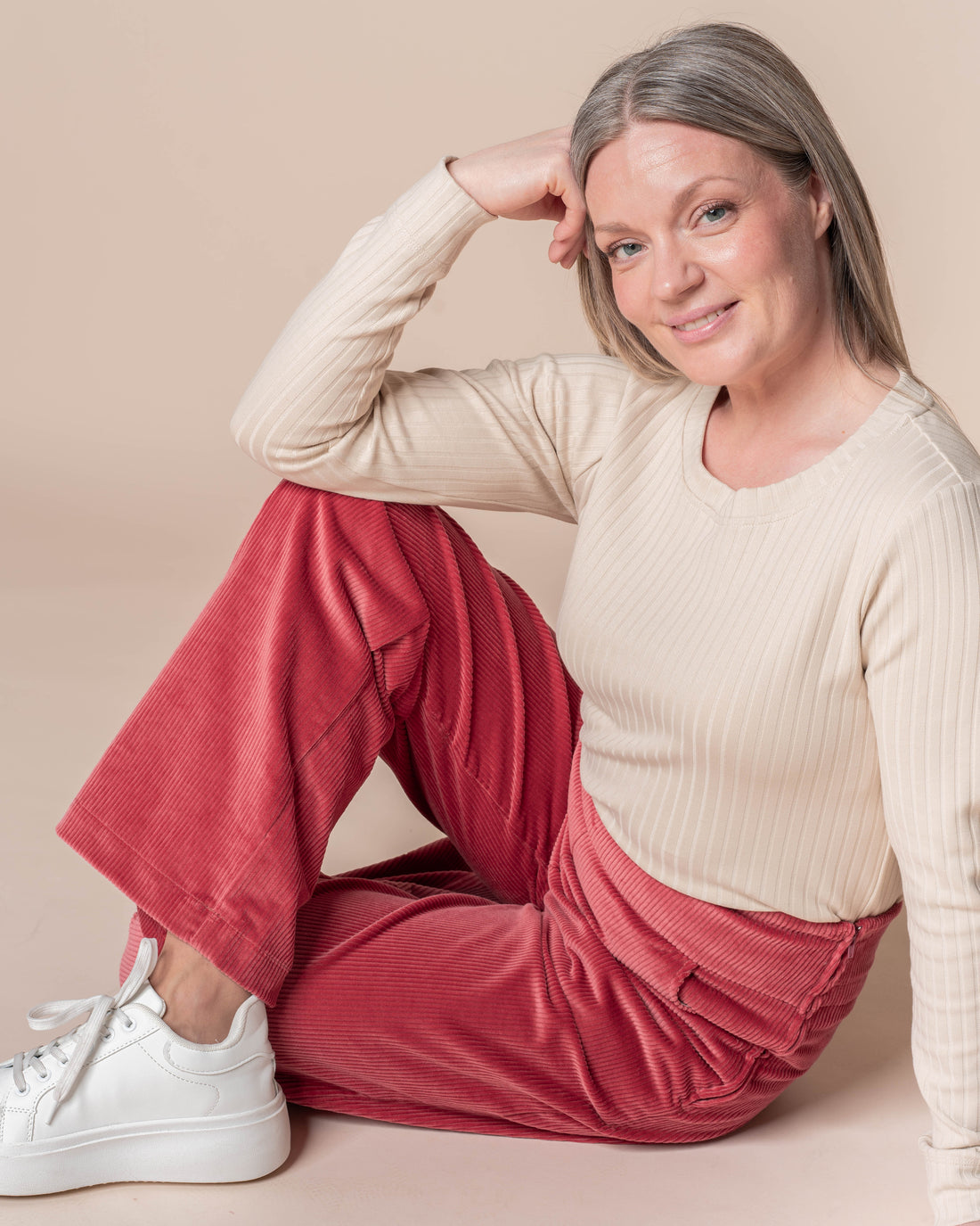 CORDUROY pants - NORMAL LENGTH, deep coral