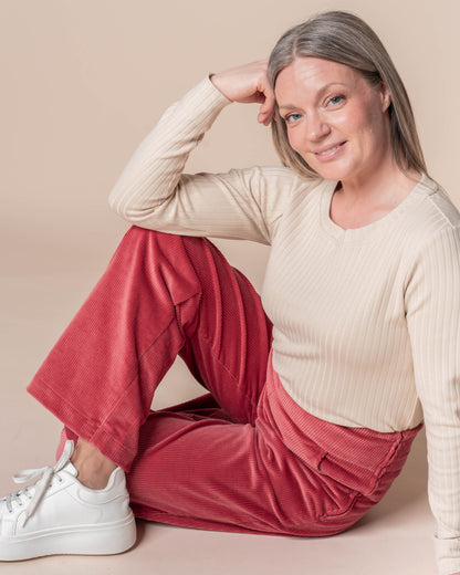 CORDUROY pants - NORMAL LENGTH, deep coral