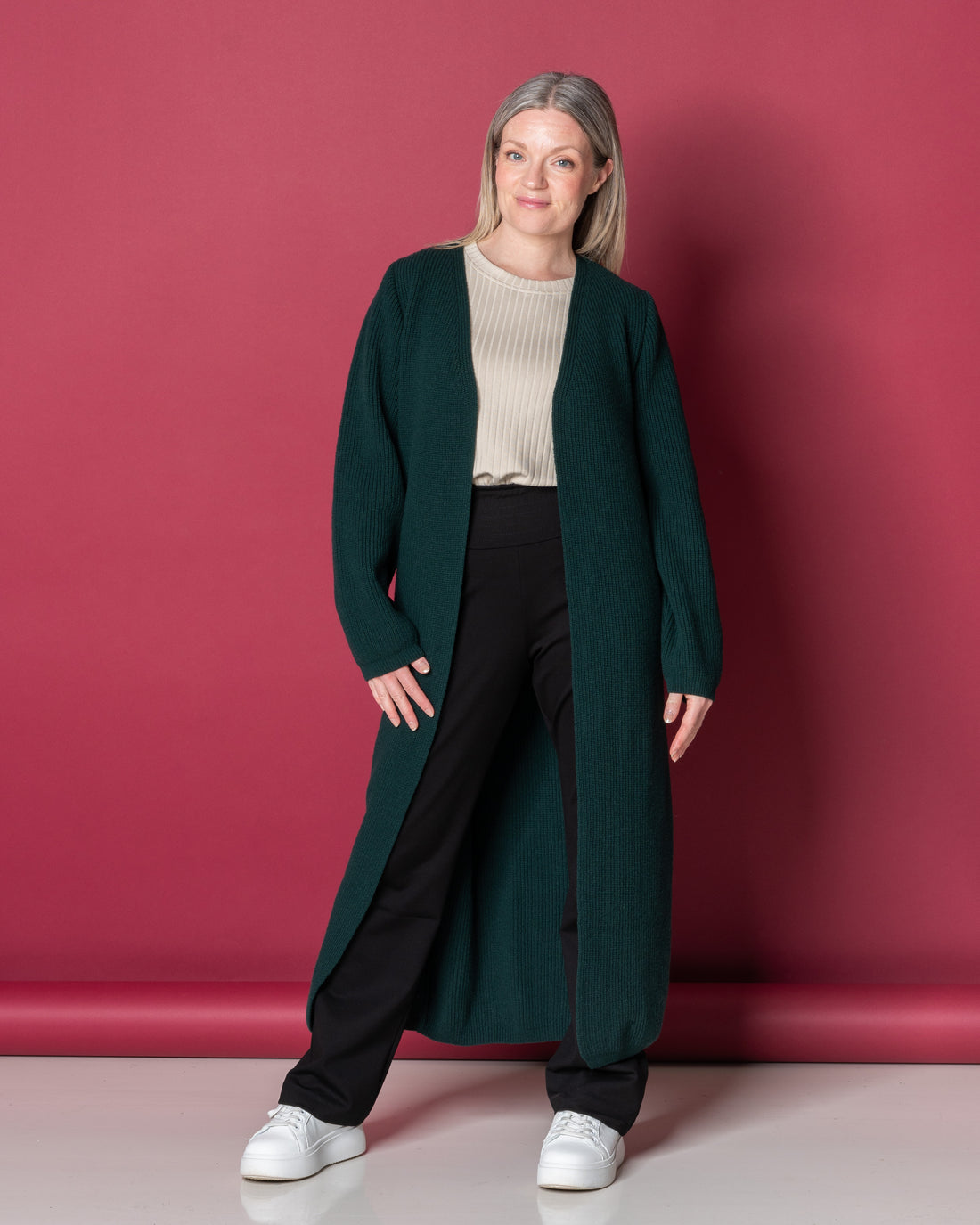 MAXI cardigan - merino wool, deep emerald