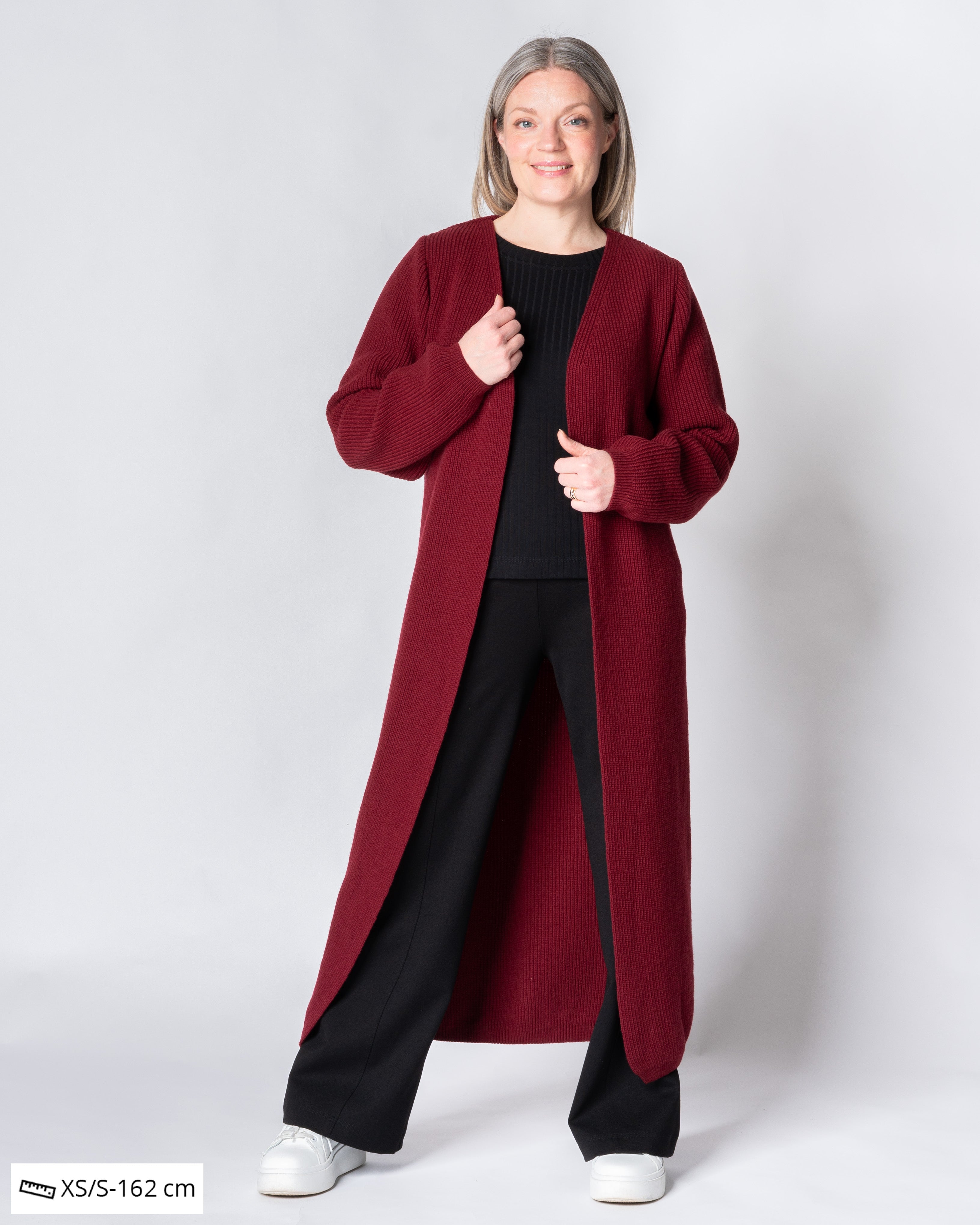 MAXI cardigan - merino wool, wine